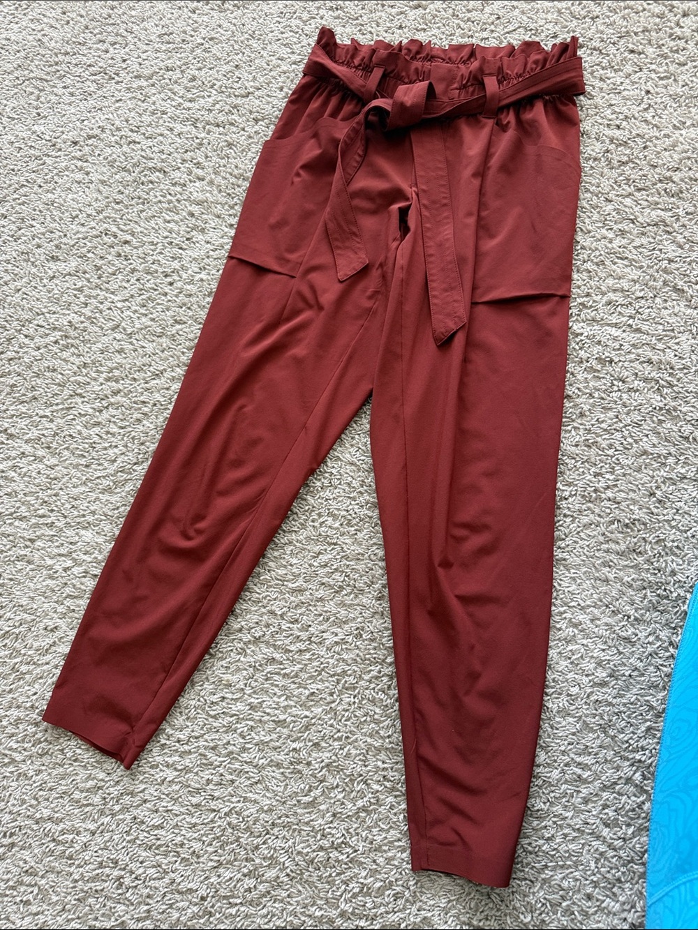 Athleta Paperbag Waist Tapered Pants in Burgundy